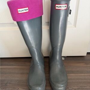 Hunter Gray Boots with Pink Socks included